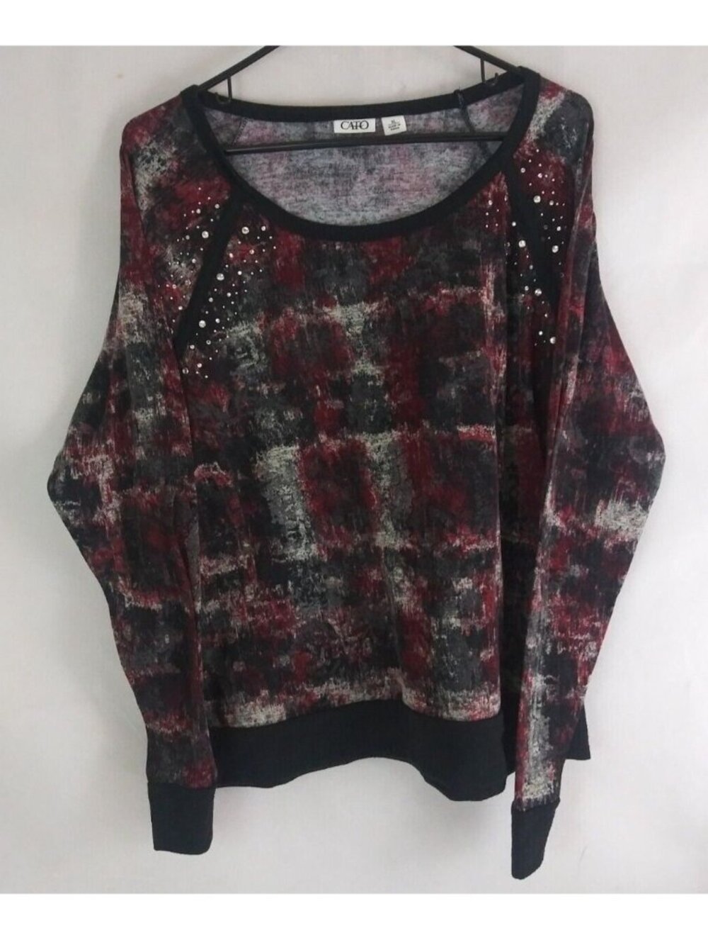 Cato Women's Red & Black Jeweled Long Sleeve Shirt Size XL